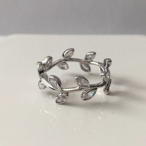 Eternity CZ Leaf Ring. Solid Sterling Silver.